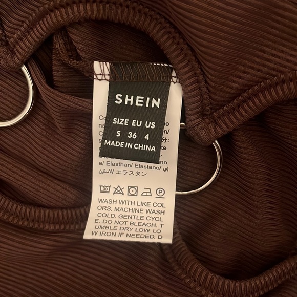 NWT SHEIN Trendy Chocolate Brown Open Shoulder Ring Crop Top - Picture 9 of 9